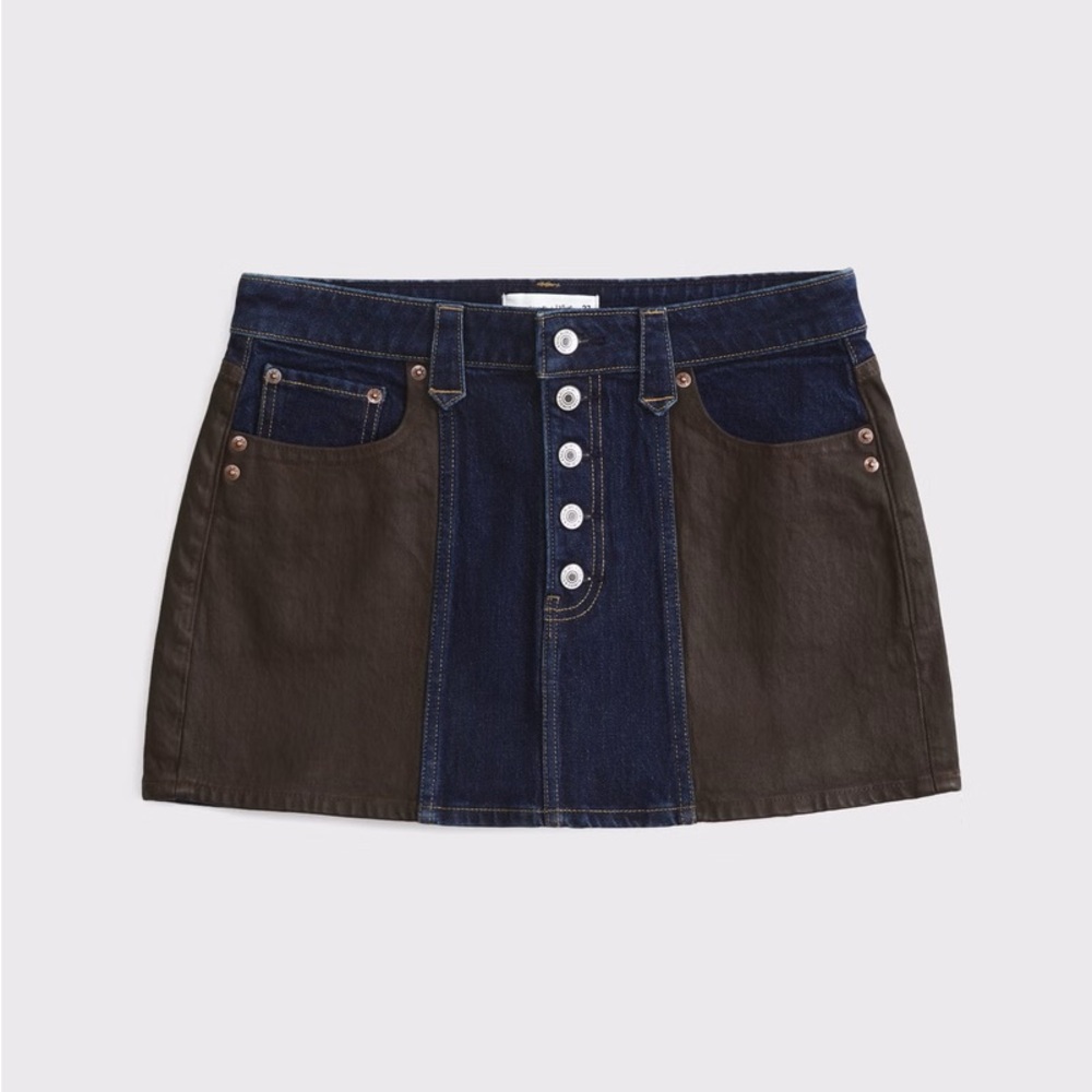 NWT Abercrombie x Kemo Sabe Curve Love Mixed Fabric Denim Mini Skirt • Size 27